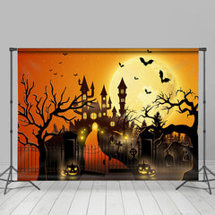 Lofaris Halloween Moonlight Haunted Castle Pumpkin Lantern Backdrop