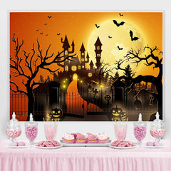 Lofaris Halloween Moonlight Haunted Castle Pumpkin Lantern Backdrop