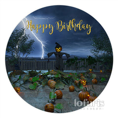 Lofaris Halloween Theme Pumpkin Round Birthday Backdrop