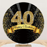 Happy 40th Birthday Black And Gold Glitter Round Backdrops - Lofaris