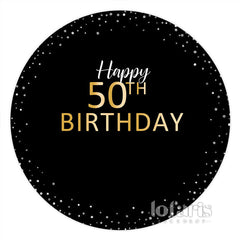 Lofaris Happy 50th Birthday Gold Silver Dots Round Backdrops