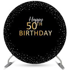 Lofaris Happy 50th Birthday Gold Silver Dots Round Backdrops