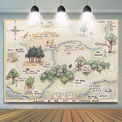 Lofaris Happy Bear Old Style Home Map Birthday Party Backdrop