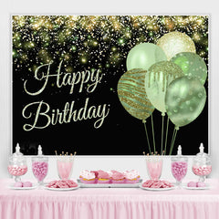 Lofaris Happy Birthday Balloon Green Glitter Black Party Backdrop