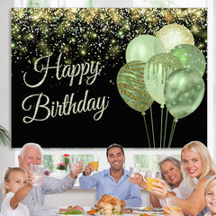 Lofaris Happy Birthday Balloon Green Glitter Black Party Backdrop