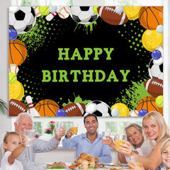 Lofaris Happy Birthday Football Sports Black Backdrop for Boys