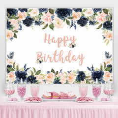 Lofaris Happy Birthday Pink Floral Party Backdrop for Girl