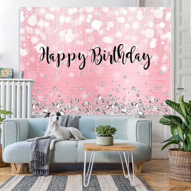 Glitter Pink Rose Gold Happy Birthday Party Backdrop