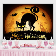Lofaris Happy Halloween Moon Black Cat Party Backdrop for Photo