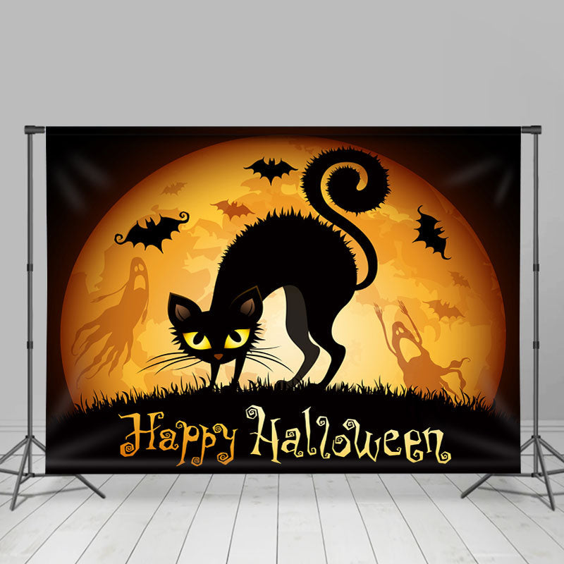 Lofaris Happy Halloween Moon Black Cat Party Backdrop for Photo