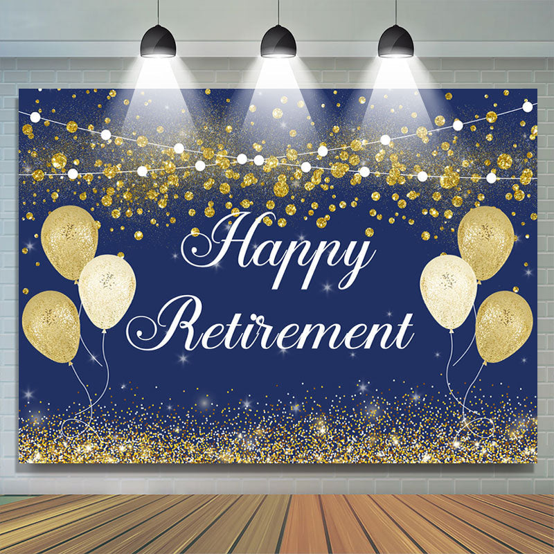 Happy Retirement Gold Balloon Glitter Bokeh Backdrop - Lofaris