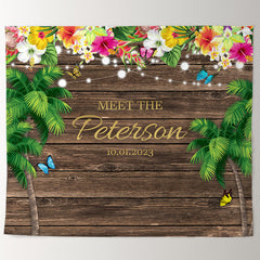 Lofaris Hawaii Flowers And Coconut Tree Wooden Holiday Backdrop