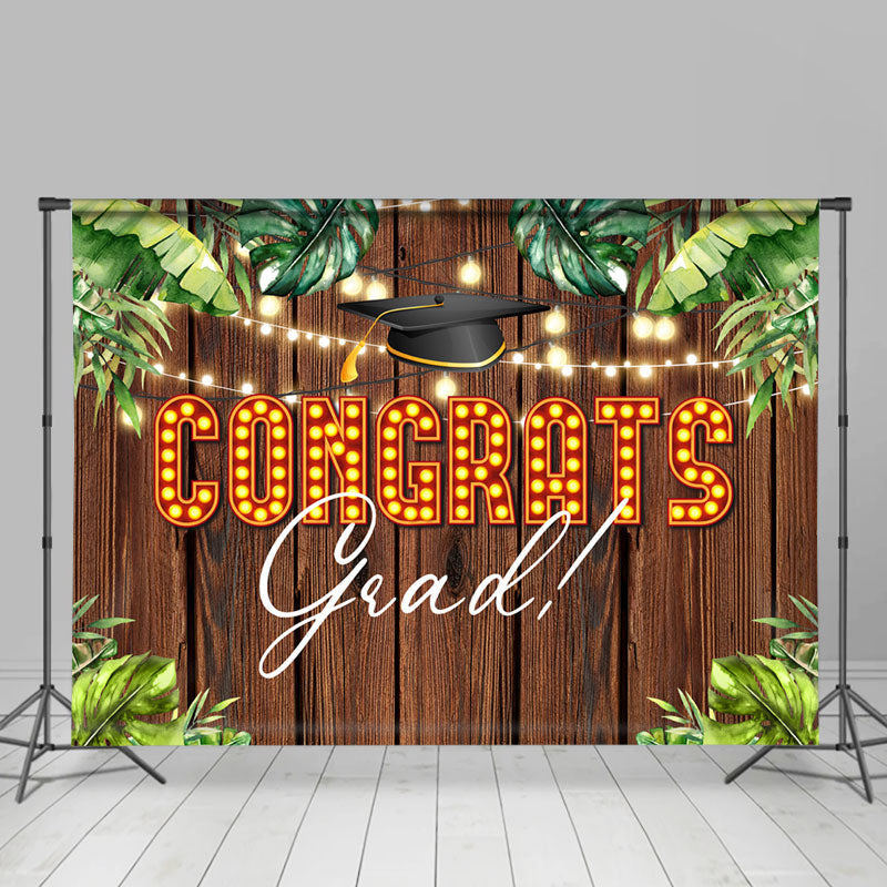 Lofaris Hawaii Leaves Night Wooden Congrats Grad Backdrop