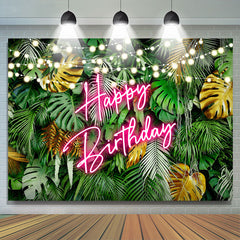 Lofaris Hawaii Night Coconut Lights Happy Birthday Backdrop