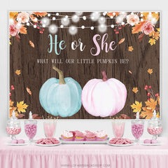 Lofaris He Or She Blue Pink Pumpkin Baby Shower Wood Backdrop