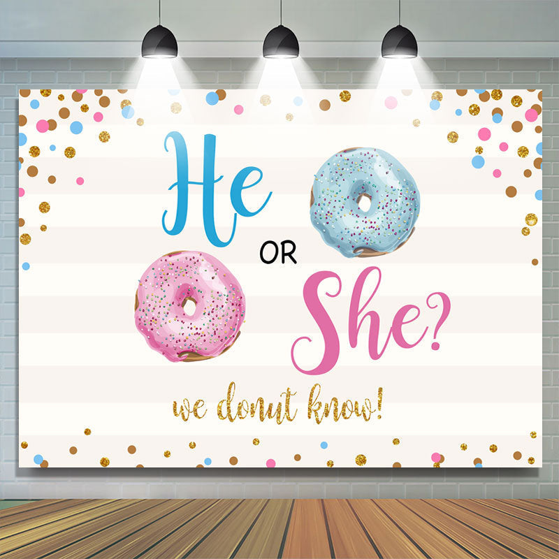 Lofaris He Or She Dount Gender Reveal Baby Shower Backdrop