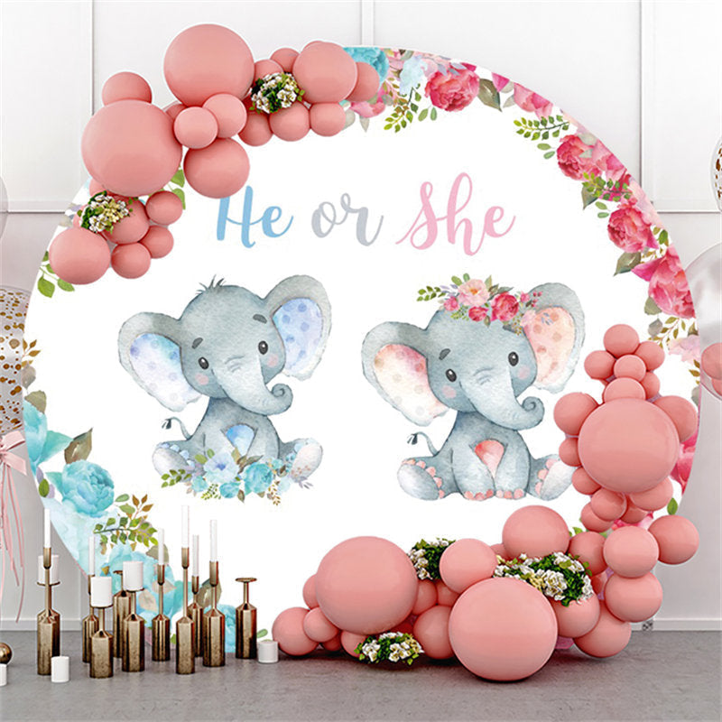 Lofaris He Or She Elephant Gender Reveal Round Baby Shower Backdrop