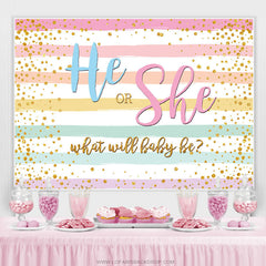 Lofaris He Or She Gold Glitter Baby Shower Backdrop Banner