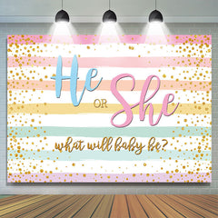 Lofaris He Or She Gold Glitter Baby Shower Backdrop Banner