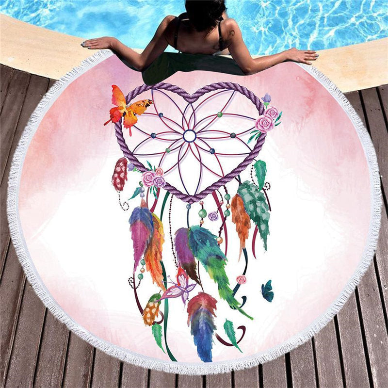 Lofaris Heart Catch A Dream Pink Gentle Roundie Beach Towel