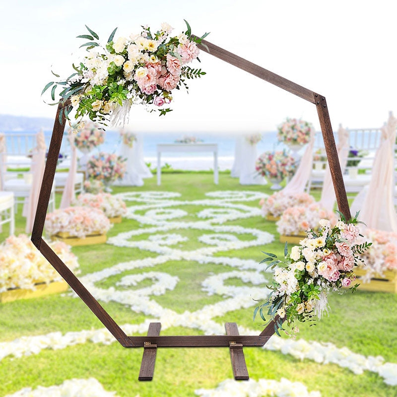 Lofaris 8.2ft Deep Wooden Floral Triangle Wedding Arch Stand | Hexagon Wedding Arch Decor | Wedding Arbor for Decorations | DIY Wedding Arch Stand