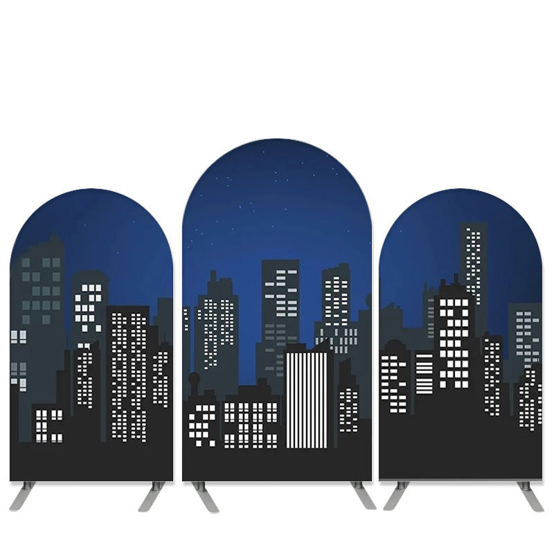 Lofaris High Buildings Theme Black Blue Night Arch Backdrop Kit