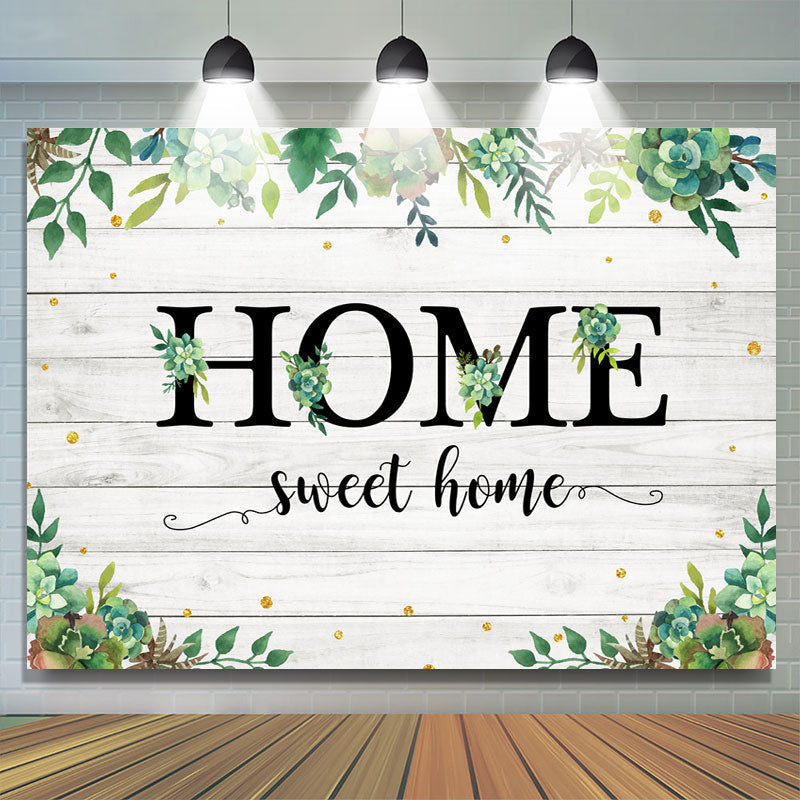 Home Sweet Home Green Leaves Housewarming Bakcdrop – Lofaris