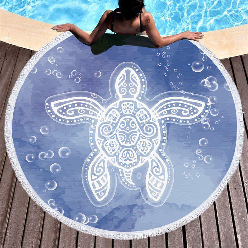 Lofaris Honu Healing Sea Turtle Bubbles Circle Beach Towel