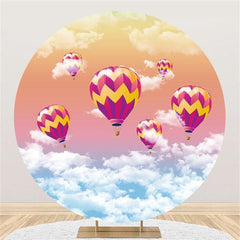 Lofaris Hot Air Balloon In The Sky Circle Birthday Backdrop