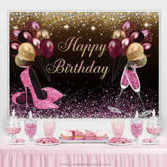 Lofaris Hot Pink And Gold Glitter Balloons Birthday Backdrop