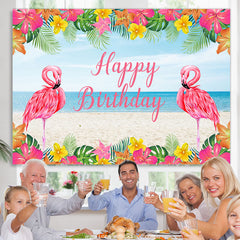 Lofaris Hot Pink Floral Flamingo Happy Summer Birthday Backdrop