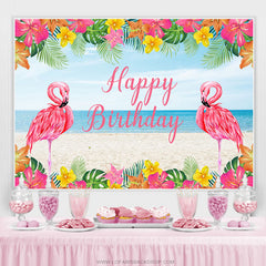 Lofaris Hot Pink Floral Flamingo Happy Summer Birthday Backdrop