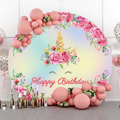 Lofaris Hot Pink Floral Glitter Round Happy Birthday Backdrop