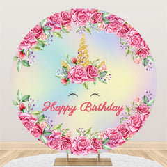 Lofaris Hot Pink Floral Glitter Round Happy Birthday Backdrop