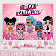 Lofaris Hot Pink Glitter Little Dolls Happy Birthday Backdrop