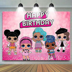 Lofaris Hot Pink Glitter Little Dolls Happy Birthday Backdrop