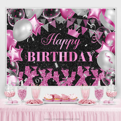 Lofaris Hot Pink Sliver Balloons Glitter Black Birthday Backdrop