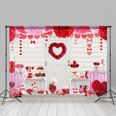 Lofaris Hot Pink With Red Rose Teddy Valetines Day Backdrop