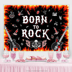 Lofaris Hot Red Black Born To Rock Happy Birthday Backdrop