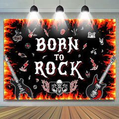 Lofaris Hot Red Black Born To Rock Happy Birthday Backdrop