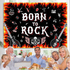 Lofaris Hot Red Black Born To Rock Happy Birthday Backdrop