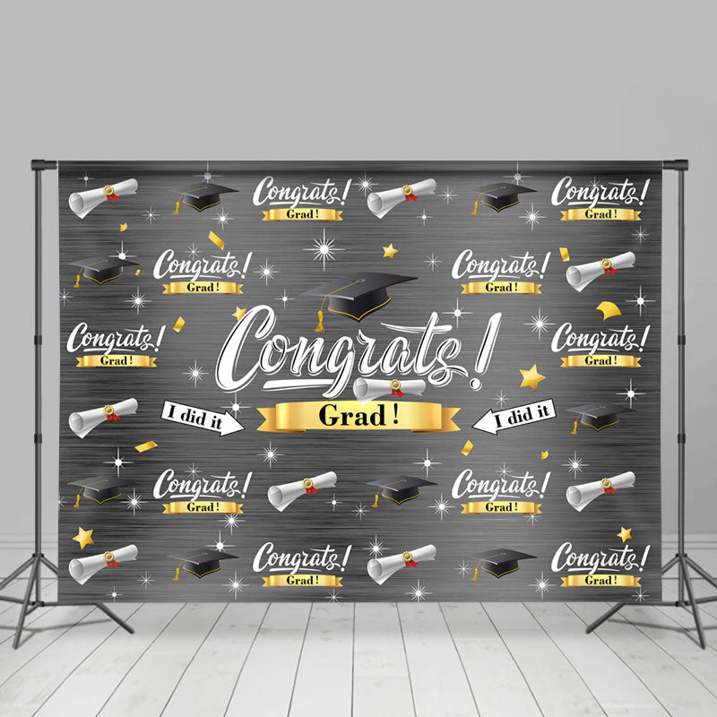 Lofaris I Did It Grey Theme Glitter Congrat Grad Backdrop