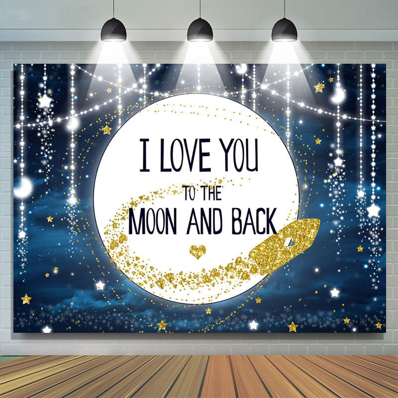 Lofaris I Love You To The Moon And Back Blue Baby Shower Backdrop