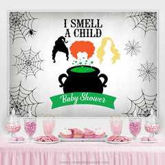 Lofaris I Smell A Child Halloween Grey Baby Shower Backdrop