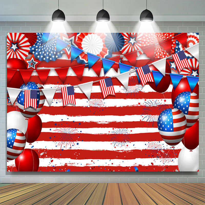 Lofaris Independence Day Flag Stars Balloons Stripes Backdrop