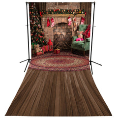 Lofaris Indoor Wood Floor Family Xmas Backdrop For Photo