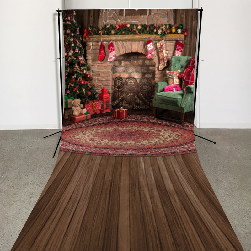 Lofaris Indoor Wood Floor Family Xmas Backdrop For Photo