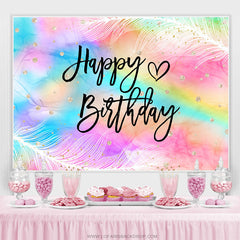 Lofaris Iridescent Feather Happy Birthday Backdrop For Girl