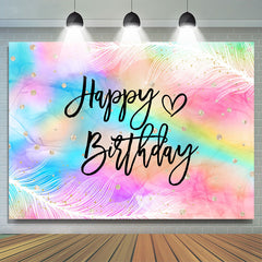 Lofaris Iridescent Feather Happy Birthday Backdrop For Girl