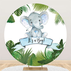 Lofaris Its A Boy Blue Elephant Leaves Baby Shower Round Backdrop